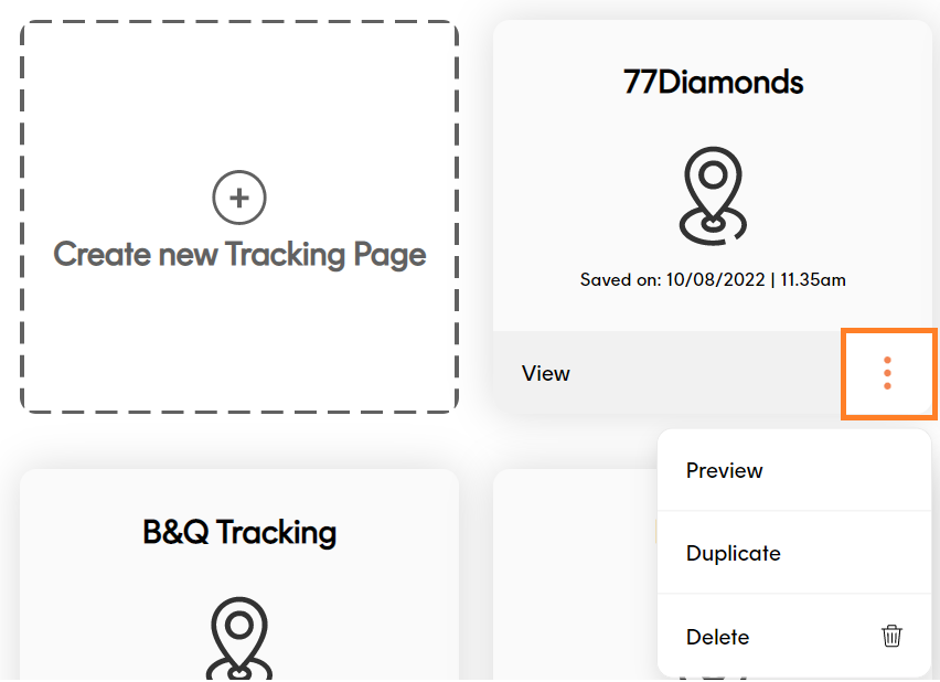 Preview / Duplicate / Delete Tracking Page